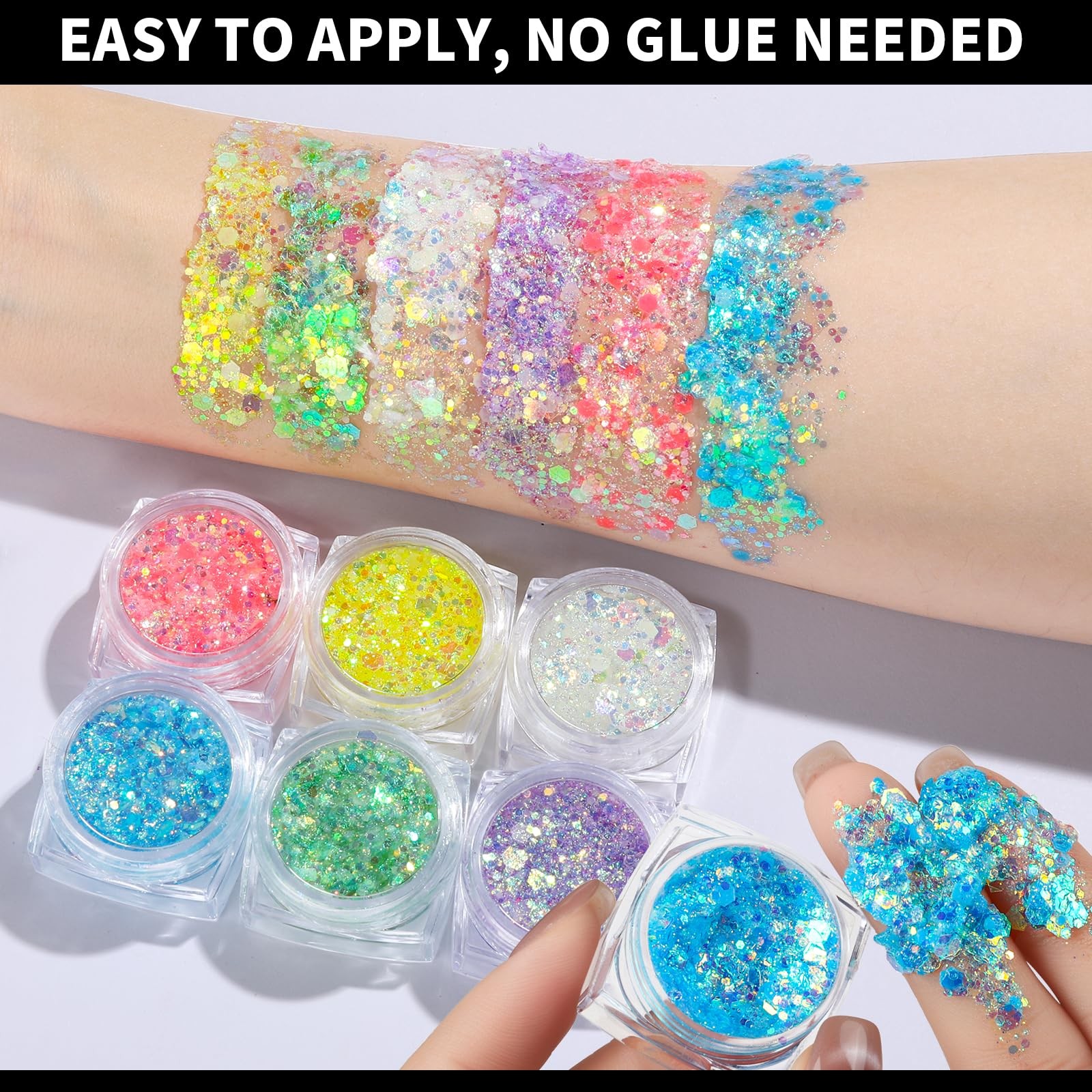 6 Colors Glow in The Dark Glitter Gel, Face Glitter Gel, Body Glitter Hair Gl…