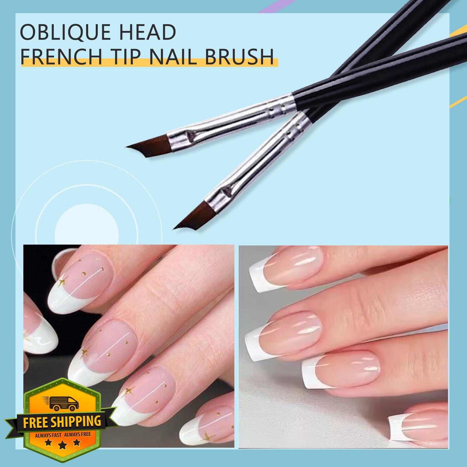 Oblique French Tip Nail Brush Black Handle UV Gel Acrylic Art Pen 2 Pack