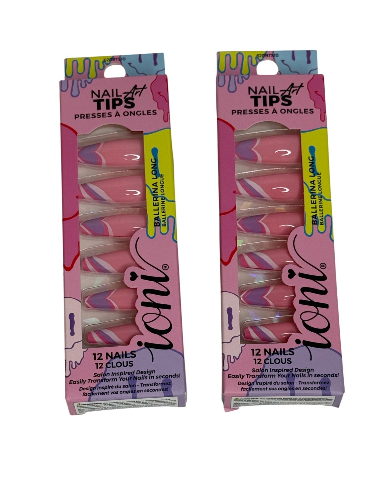 Ioni Nail Tips Melted Candies 2 Pack Press On Nails Ballerina Long New