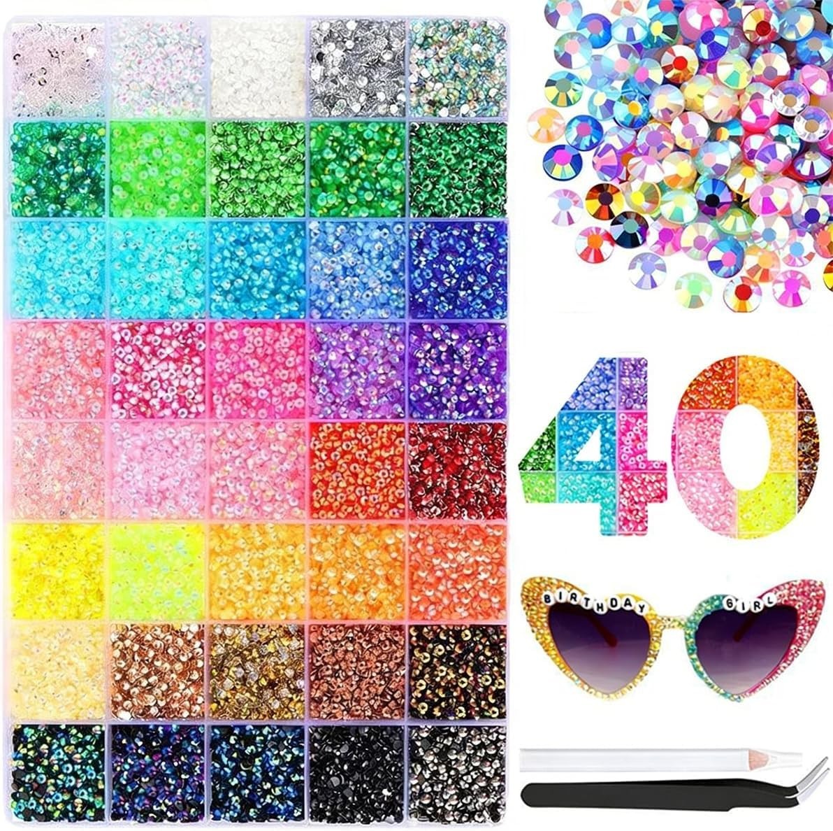 32000pcs Nail Art Rhinestones Bedazzling Kit 40 Colors 3mm Flat Back Nail Gems