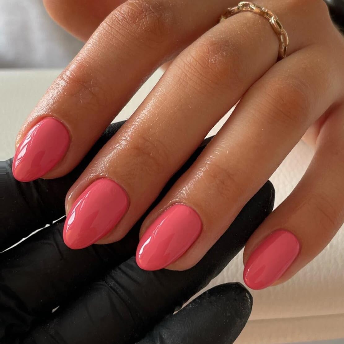 Coral Press On Nails Short Oval,KQueenest Thick 24 pieces, glossy coral