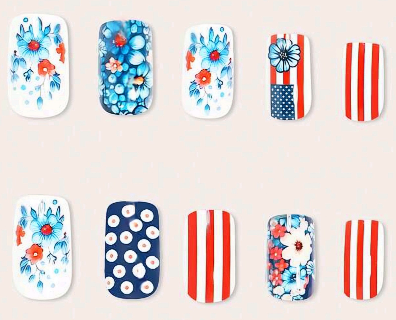 Press-On Nails Red White & Blue Americana USA Flag Short/Medium – Coffin