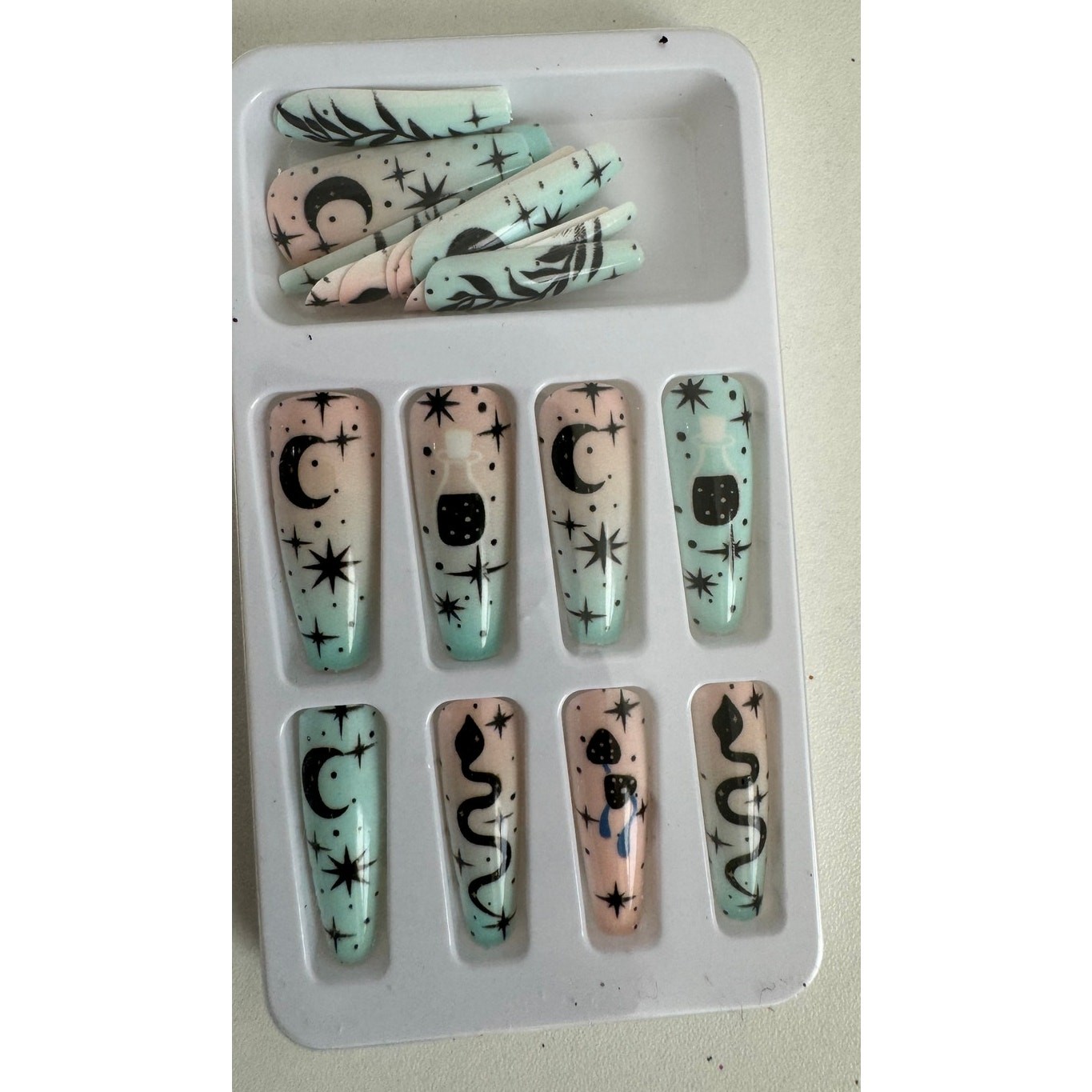 NIB Halloween Camouflage Extra Long Coffin Nail Tip Glue On Press-on
