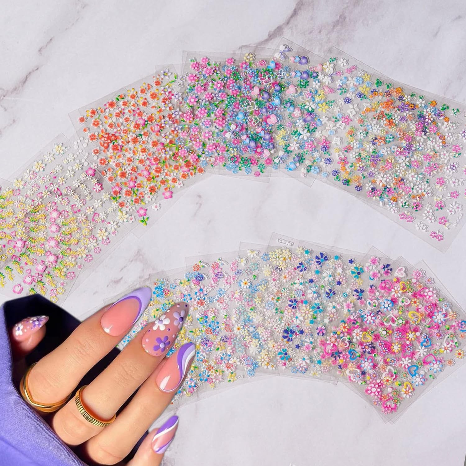 30 Sheet Flower Nail Art Stickers: Spring Summer Design 3D Self-Adhesive Dais…