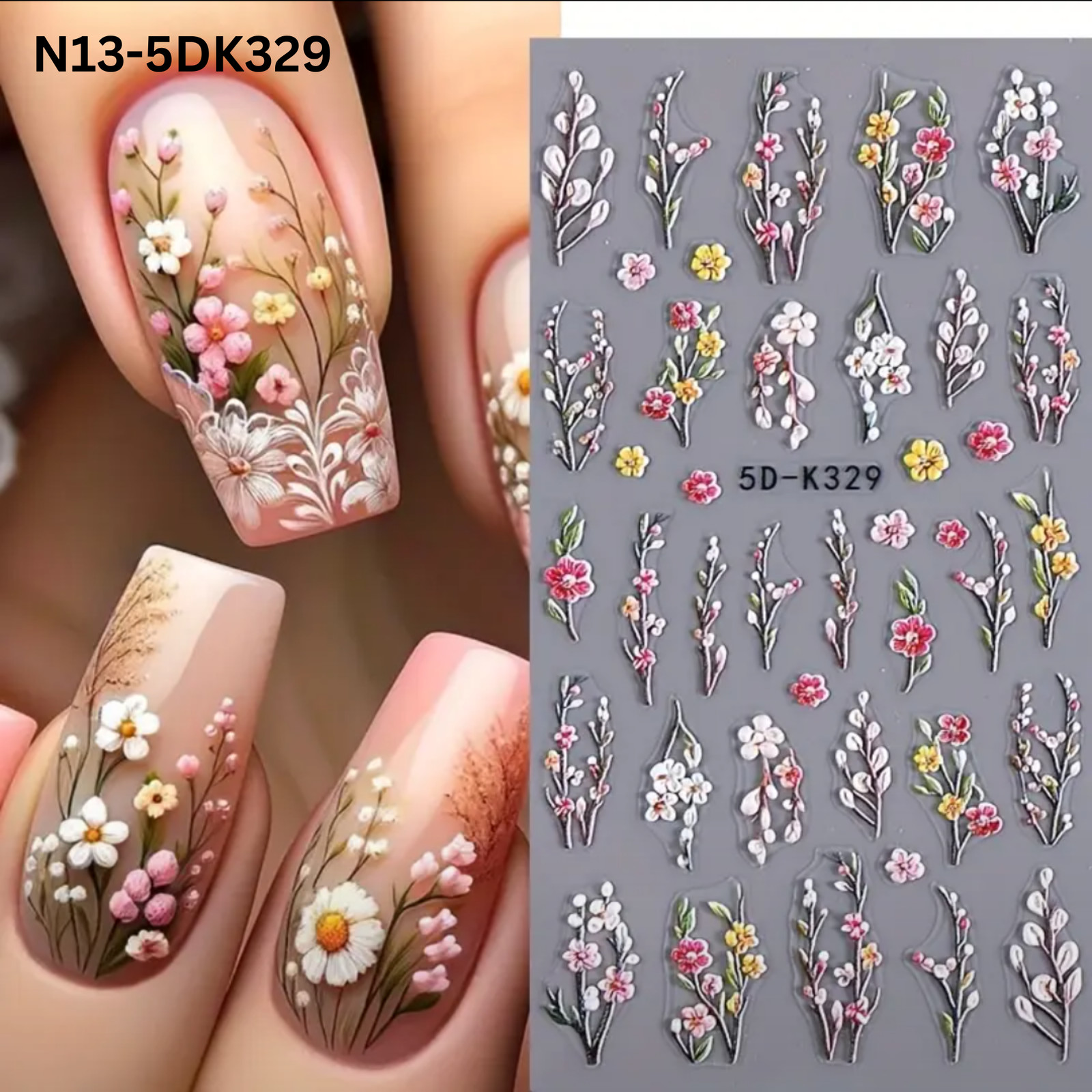 5D Floral Nail Stickers, Spring Daisy Nail Stickers,Manicure Decoration, Nail St