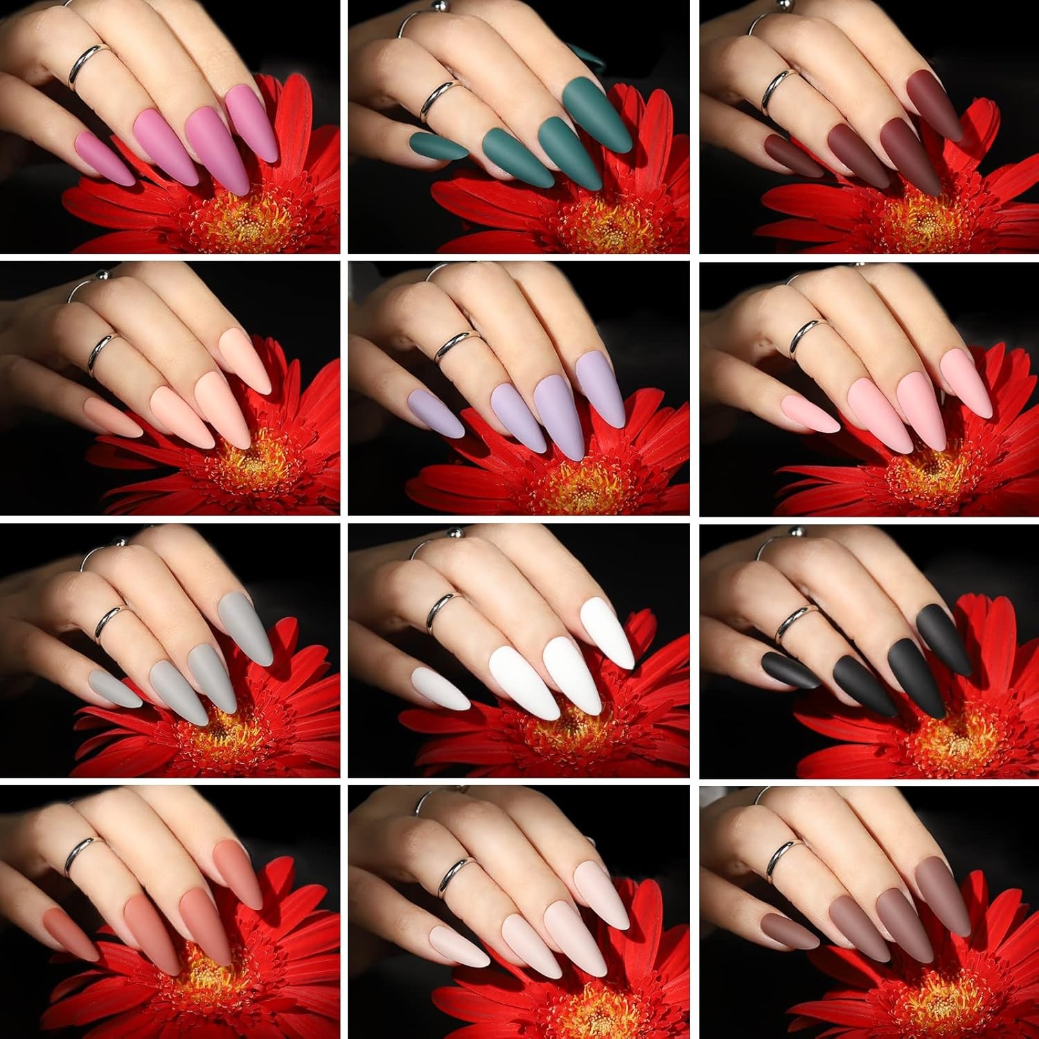 FANDAMEI Press on Nails, 12 Packs 288PCS Matte 12Packs Classic Color Glossy