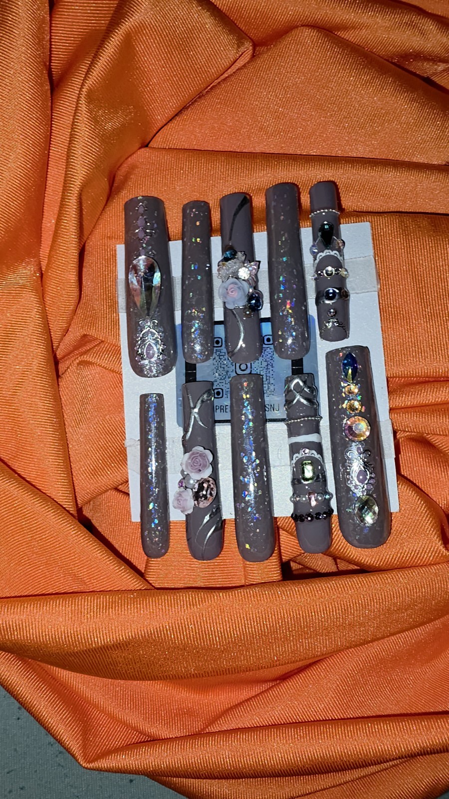 Press On Junk Nail Set 3XL Square 3D Cat Eye Boho Princess Whimsical Fairy Pearl