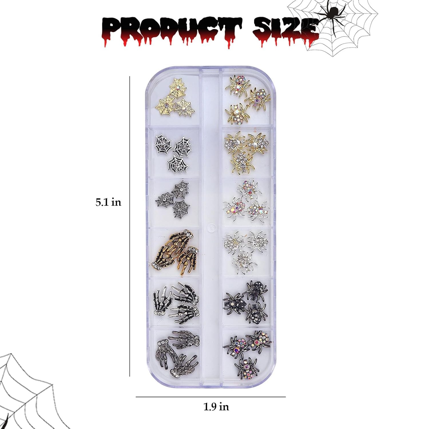 Halloween Nail Charms 3D Spider Hand Alloy Art Supplies Black