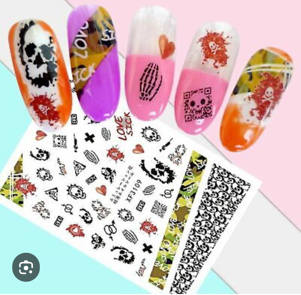 HALLOWEEN ASSORTED CAMOUFLAGE HORROR nail art decor stickers XF3109