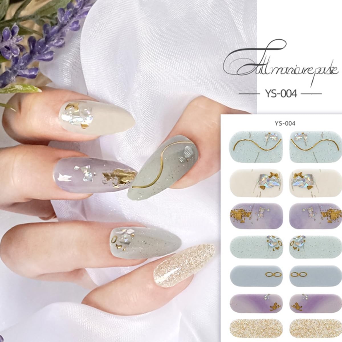 8 Sheets Semi Cured Gel Nail Strips Glitter Wraps Polish Color