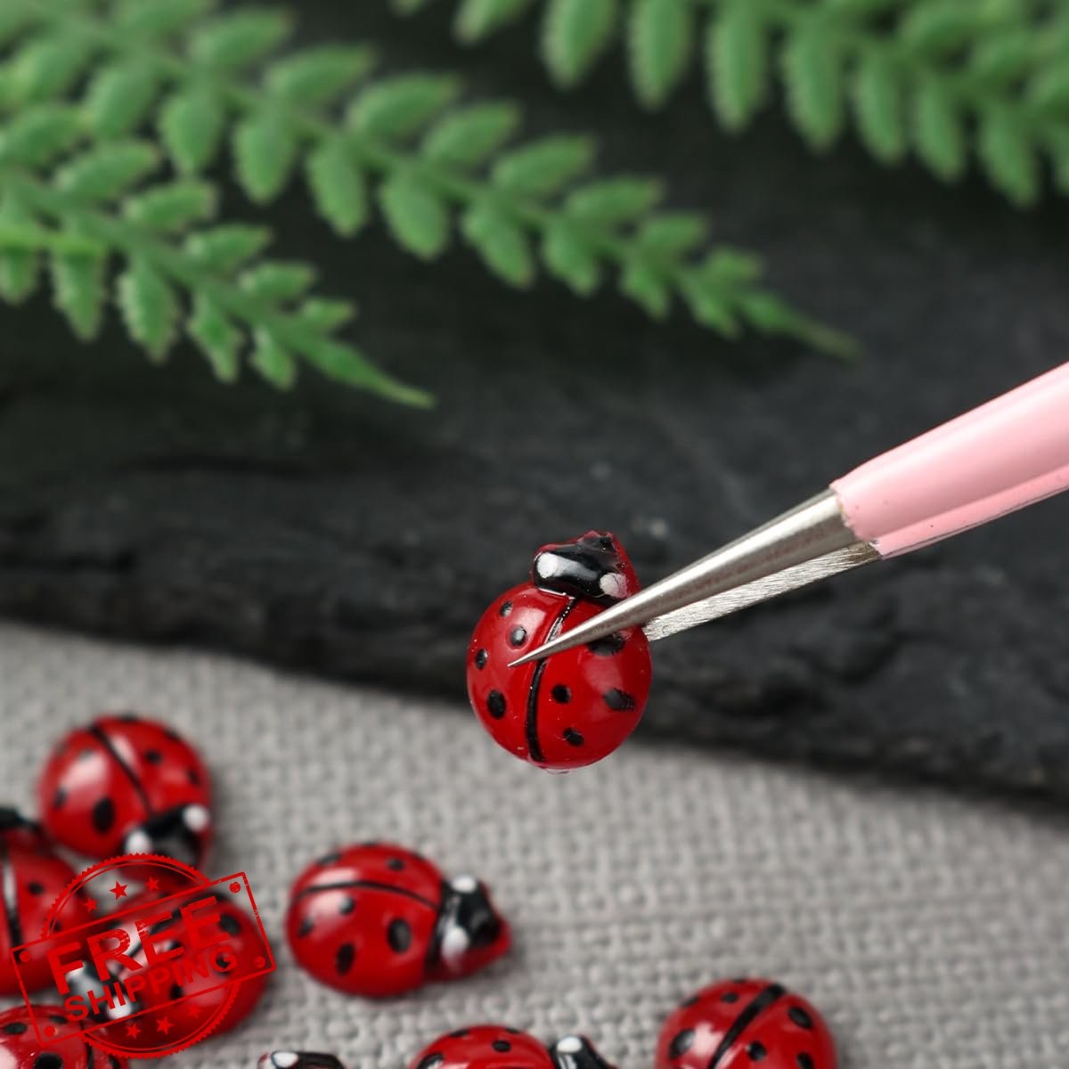 SHUXILIN 200pc Ladybug Nail Charms Red Resin 3D Rhinestones