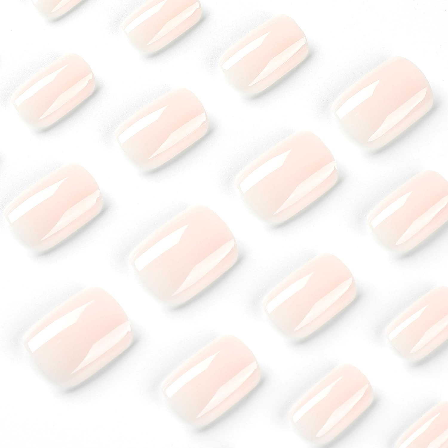 24Pcs Press on Nails Short Square Fake Nails Milk White Nails Press Ons Acrylic