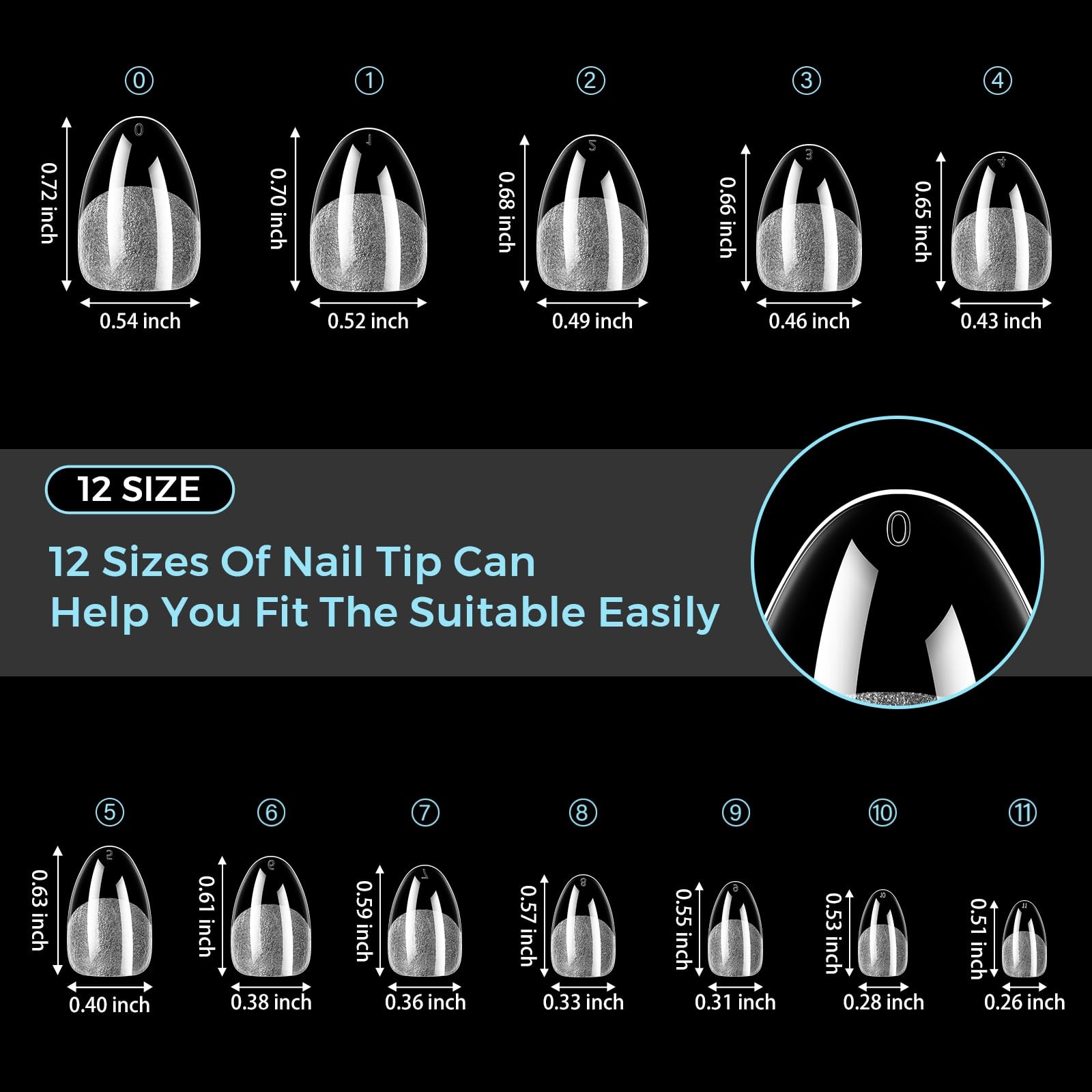 TOMICCA Extra Short Almond Nail Tips 504PCS, 12 Sizes Short Nail Tips
