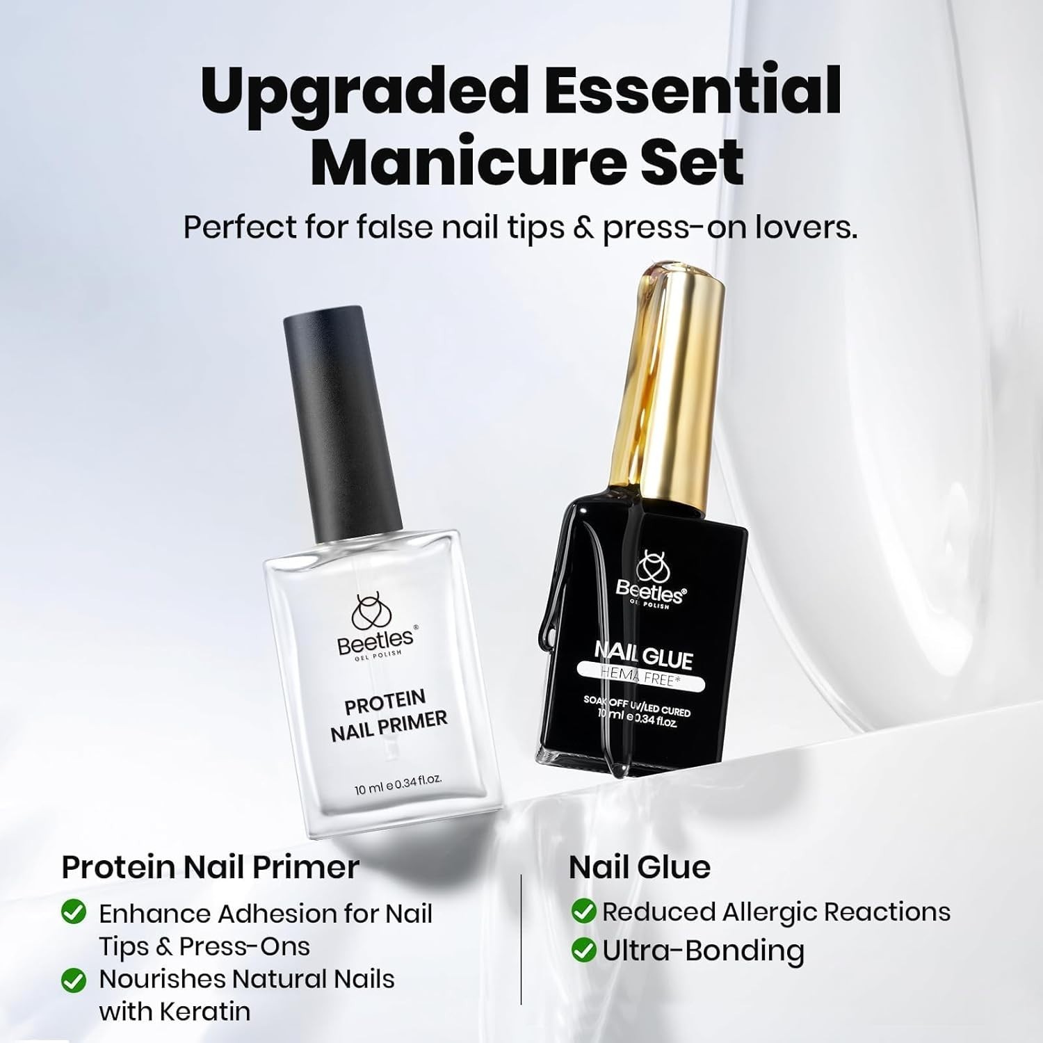 Beetles 2Pcs Professional Nail Glue & Primer – Super Strong Hold & Fast Dry