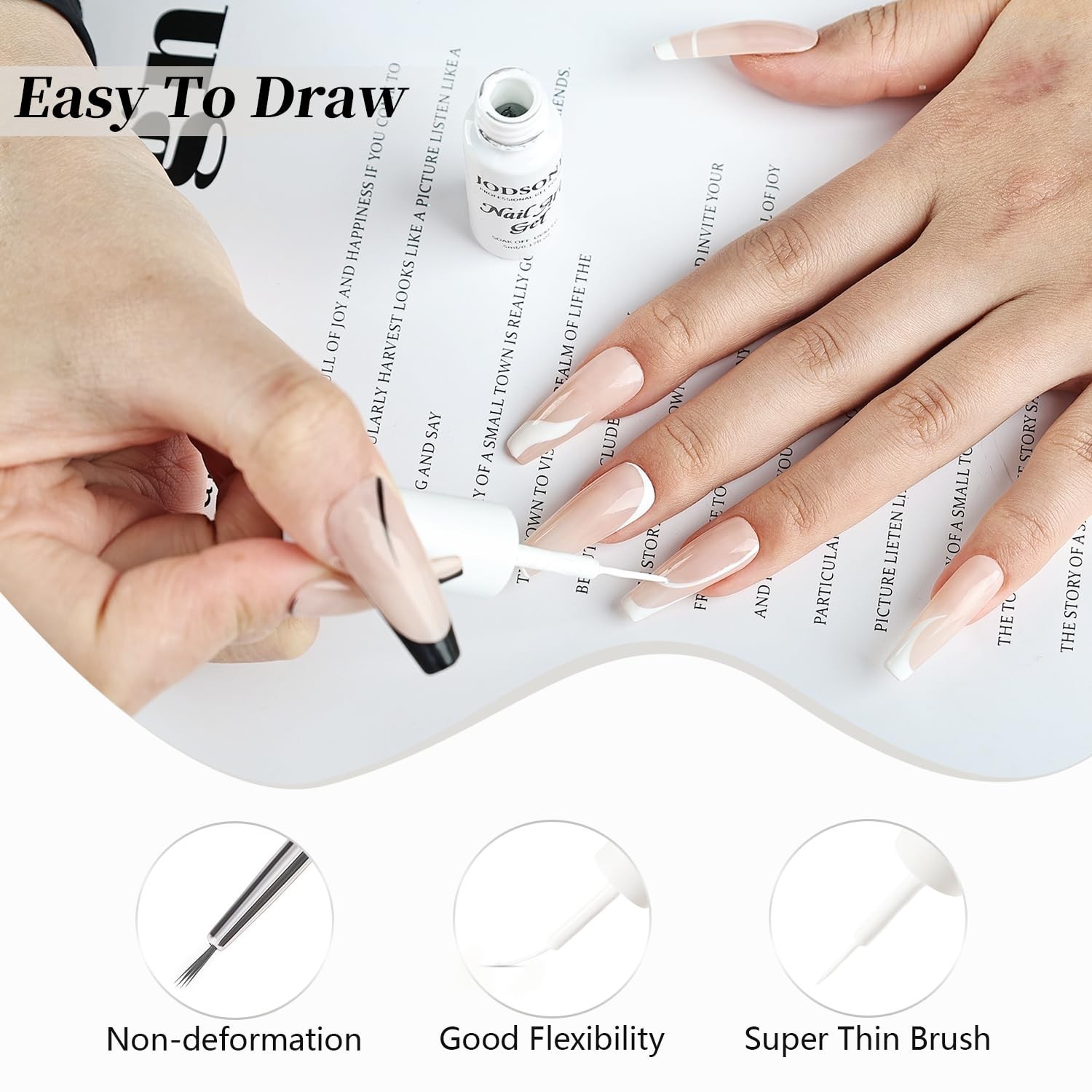 Glossy Black & White Gel Nail Art Set with Precision Brush – DIY Salon Quality