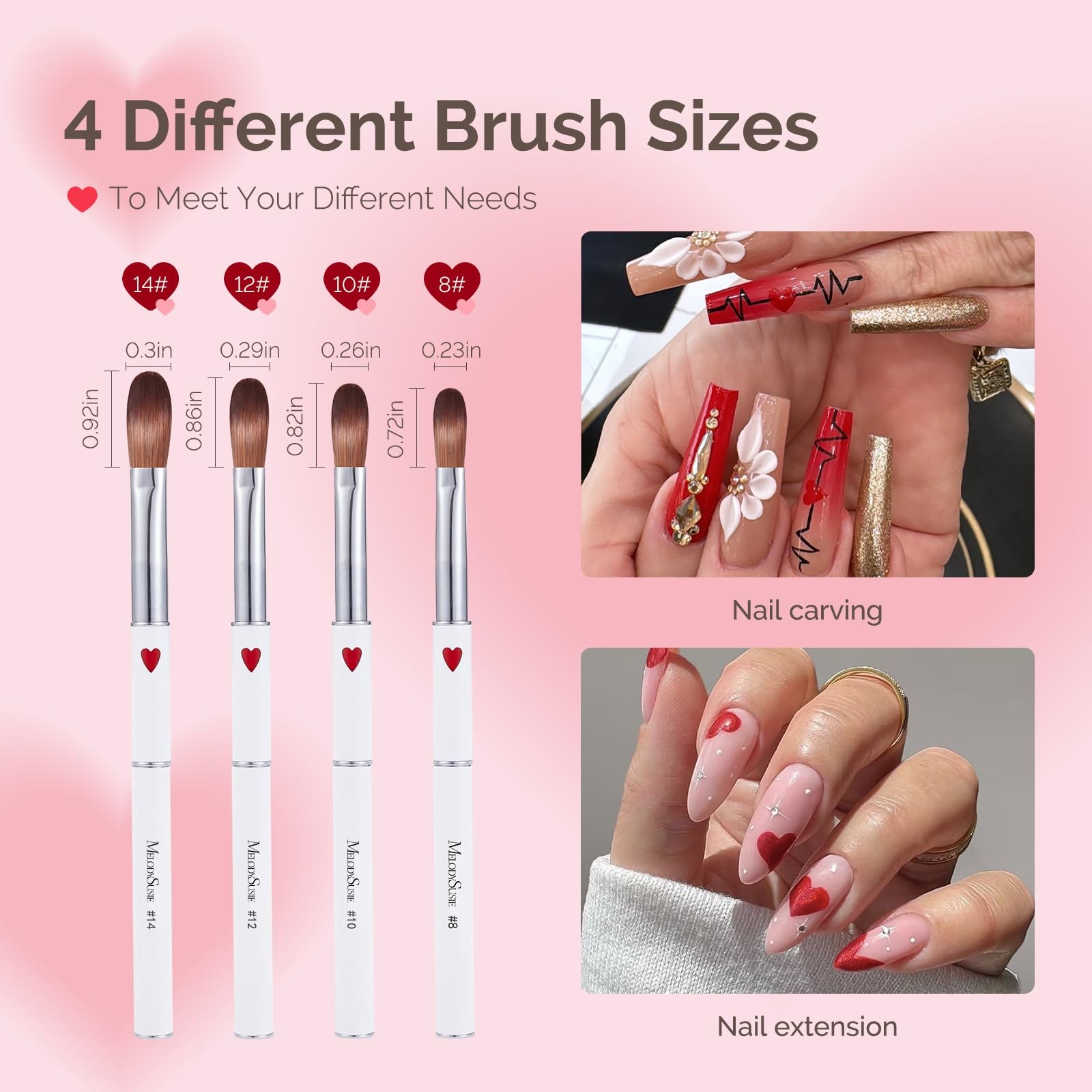 MelodySusie Acrylic Nail Brush Set White Size 8 12 14 16