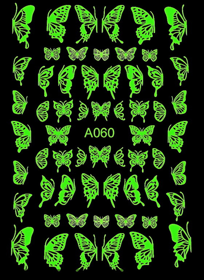 Butterfly Star Glow in the Dark Nail Stickers Tips Stencil Decals Luminous NH21