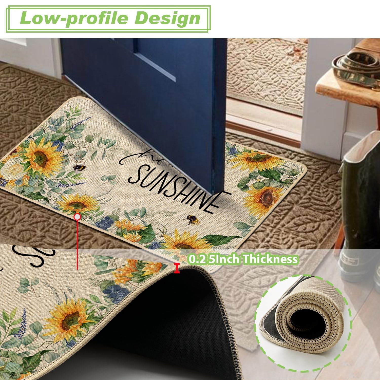 Baccessor Summer Kitchen Mats Set of 2, Sunflower Floral Bee Kitchen Rugs for…