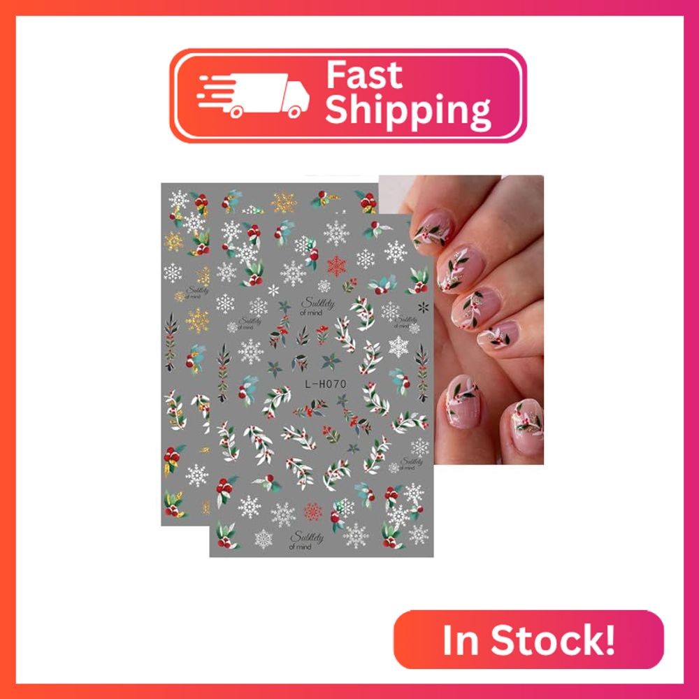 8Pcs Christmas Nail Sticker 3D Xmas Green Leaf Flower Adhesive Decal Supplies Gl