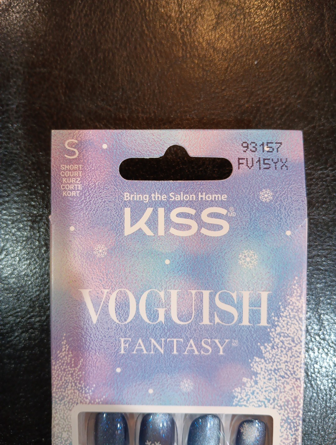 KISS Voguish Fantasy Press on Nails, Merry Clause, Blue, Short Oval, 28 Count