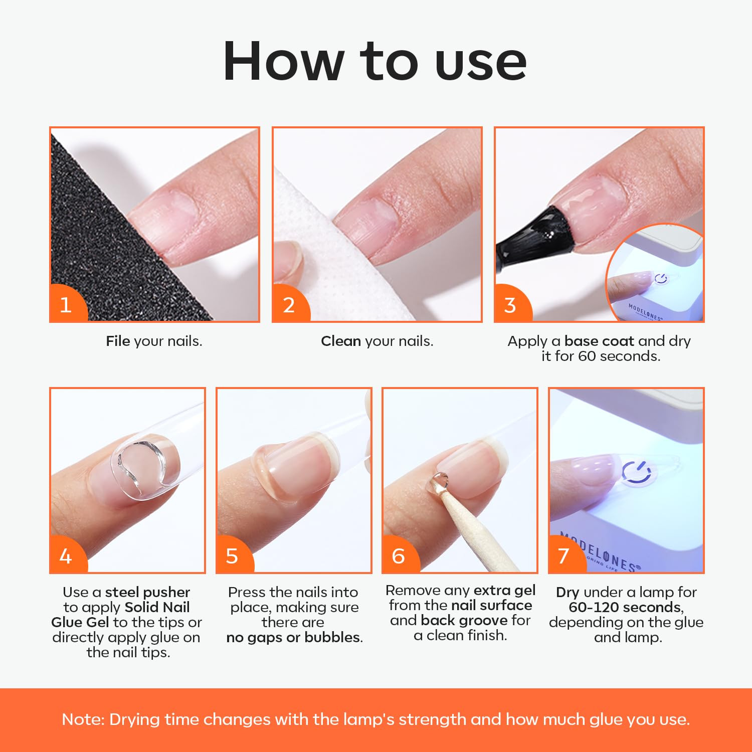Modelones Solid Nail Glue Gel for Acrylic Nails Tips, 30G False Nails Gel Glue L