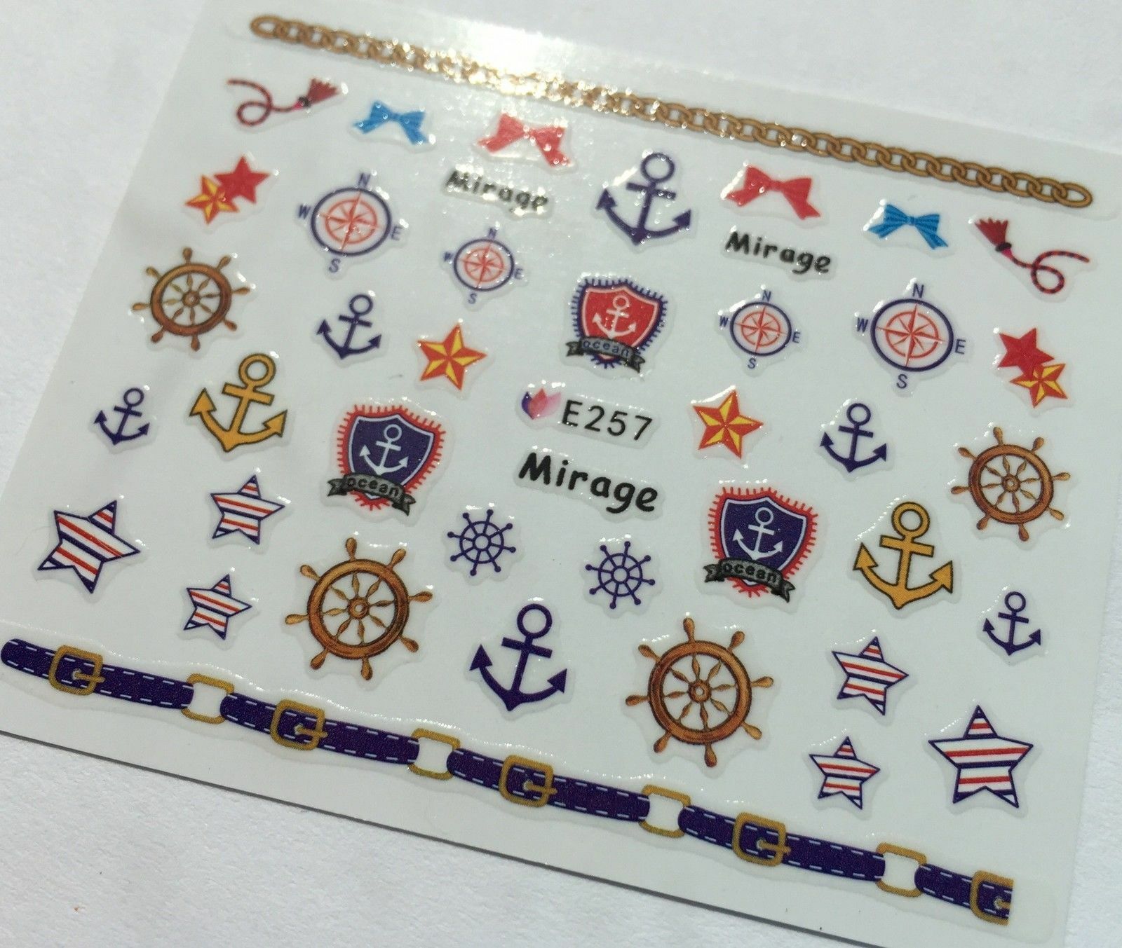 Nail Art 3D Decal Stickers Fourth of July Anchors Red White Blue E257