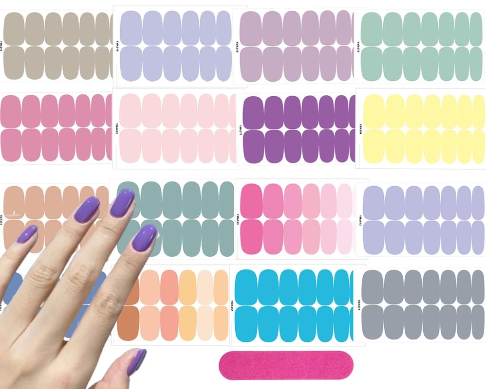 16 Sheets Light Color Nail Polish Strips Stickers,Solid Color Nail Wraps Stic…