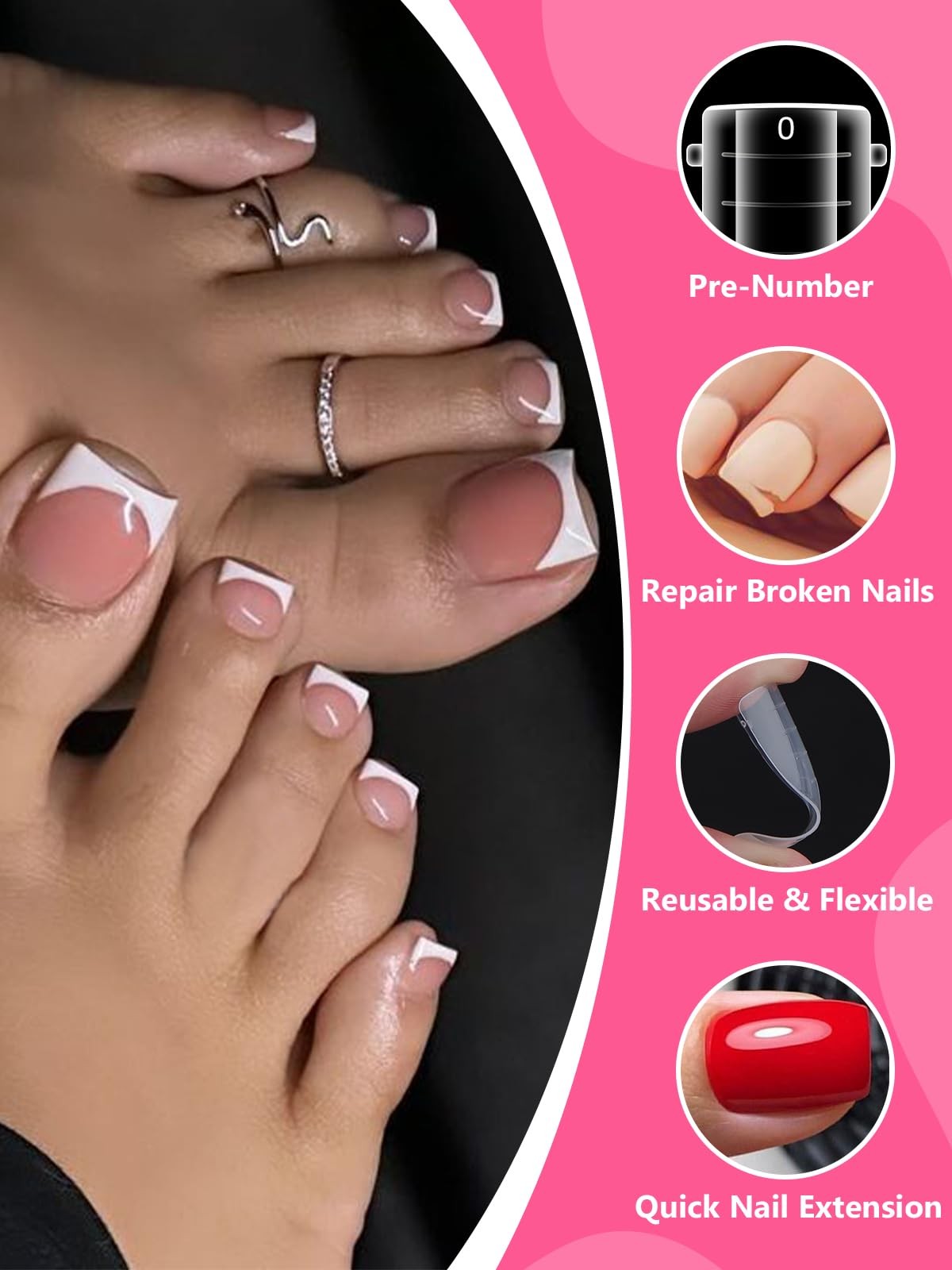 Poly Gel Toe Nail Form, Reusable Toenails Dual Forms for Builder Nail Extensi…