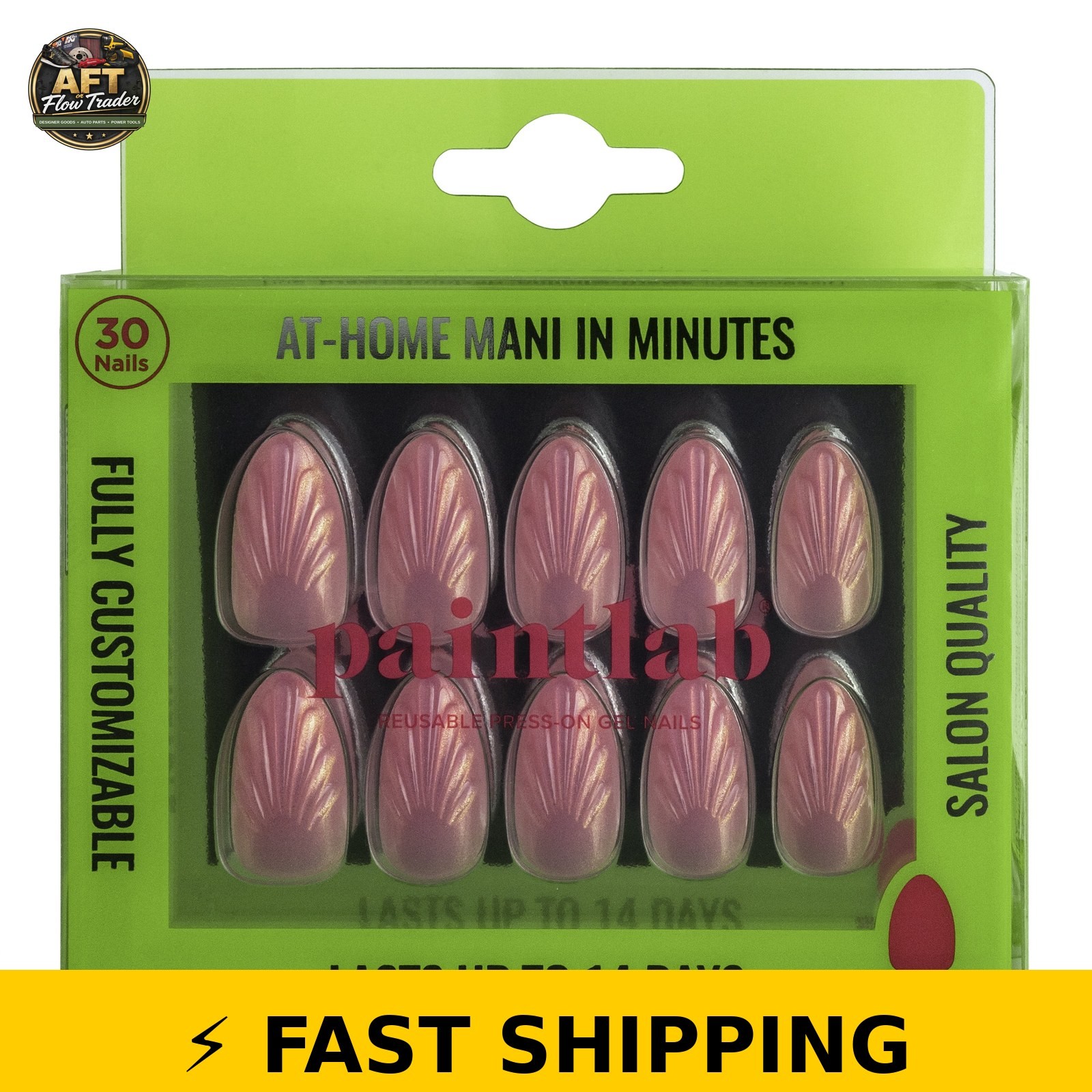 PaintLab Short Almond Press On Nails 3D Mermaid Shell Pink 30 Count