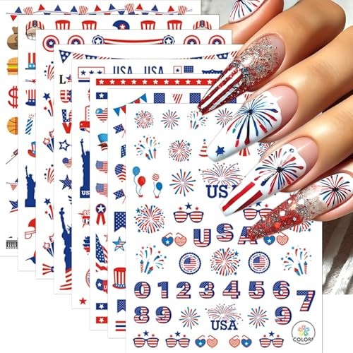 8 Sheets Independence Day Nail Stickers for Nail Art – 4th of July – USA Flag