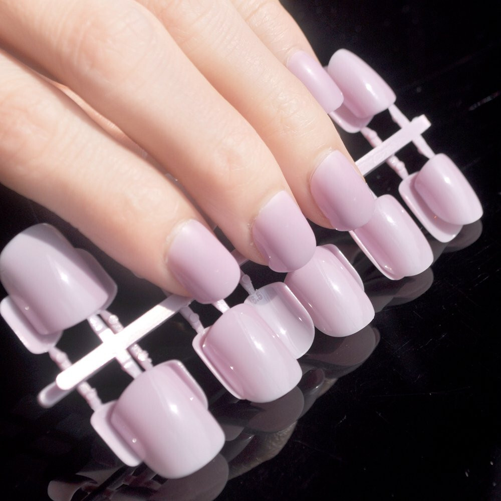 SHORT *PINK PEARL* Full Cover Square Gloss 24 Nails Tips Press On Shiny! 484