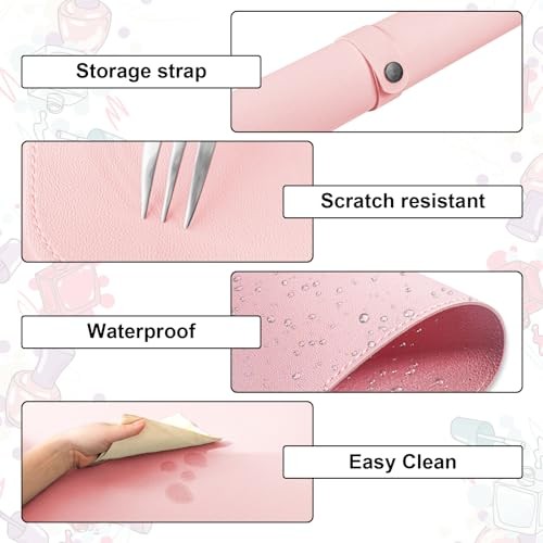 Nail Art Table Mat,Foldable Nail Arm Rest Pad for Nails,Soft Microfiber PU Pink
