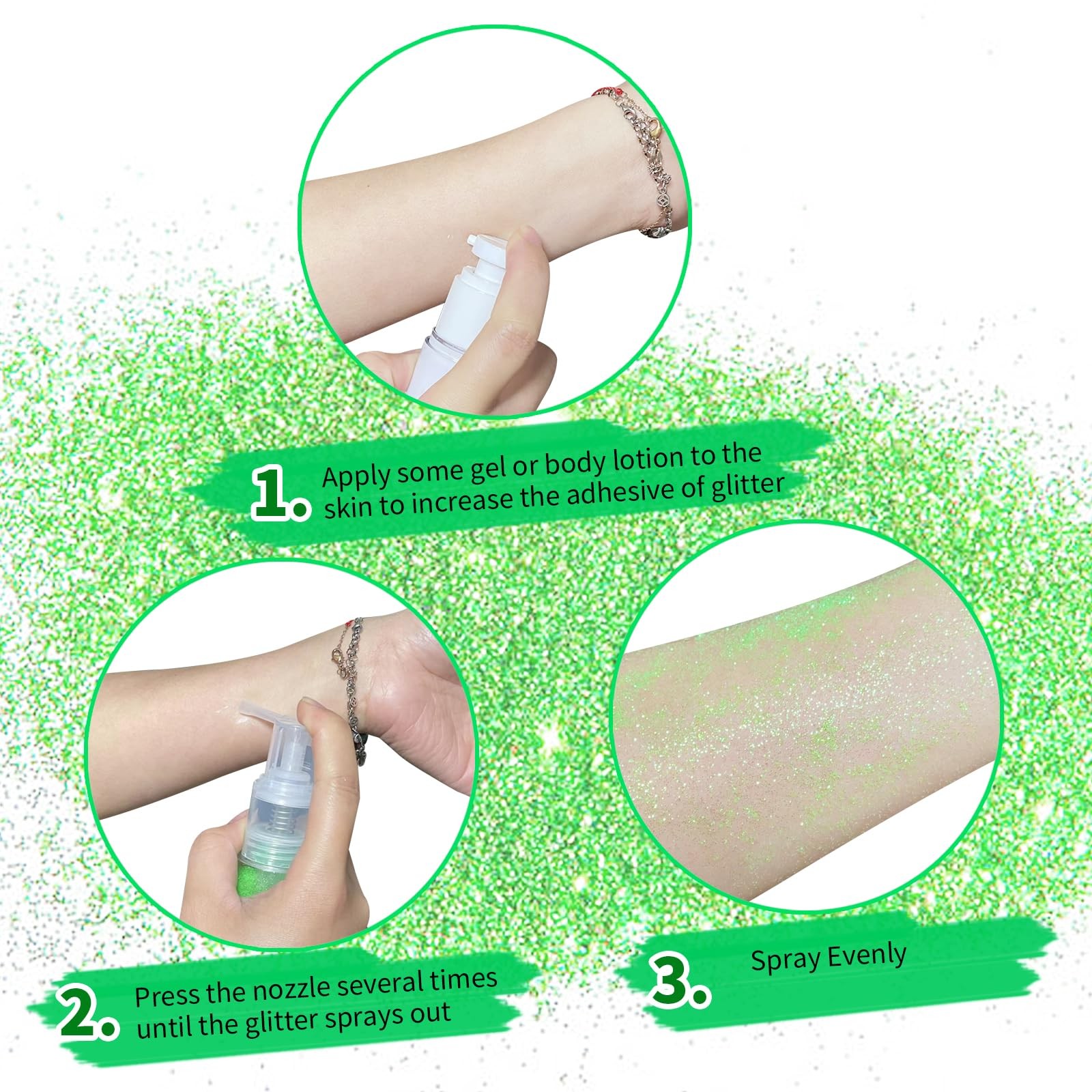 Green Body Hair Glitter Spray, Shinny Sparkle Glitter Spray for Clothes,Loose…