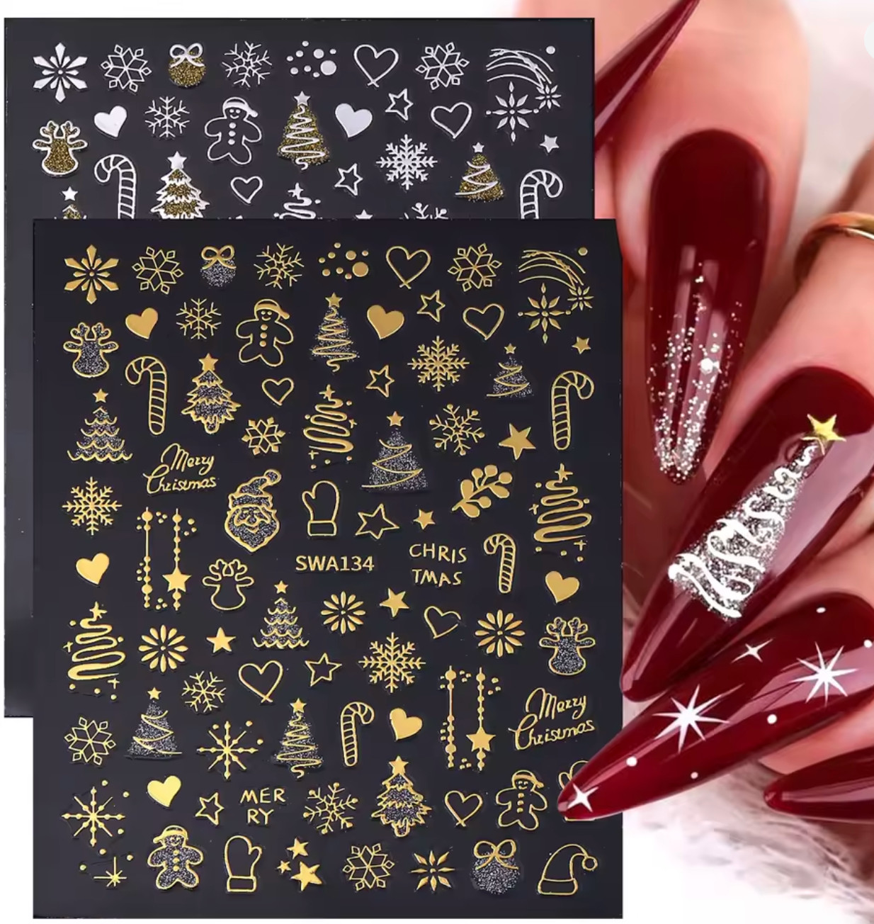 Christmas Nail Art Decal Stickers, Holiday Nail Design, Trendy Winter Nail Decor