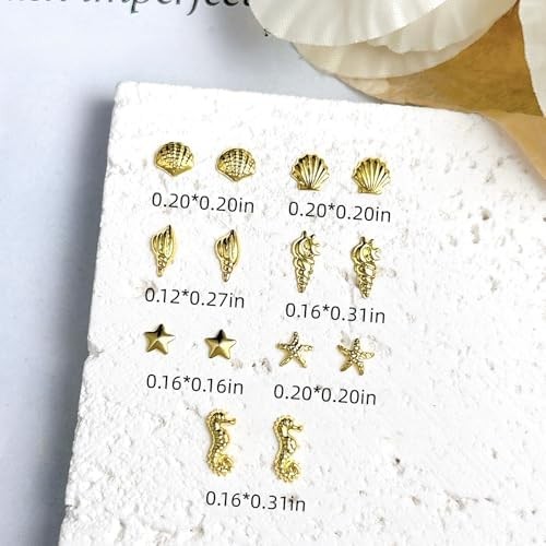 600Pcs Gold Starfish Nail Charms 3D Alloy Summer Ocean Nail Rhinestones Starfish