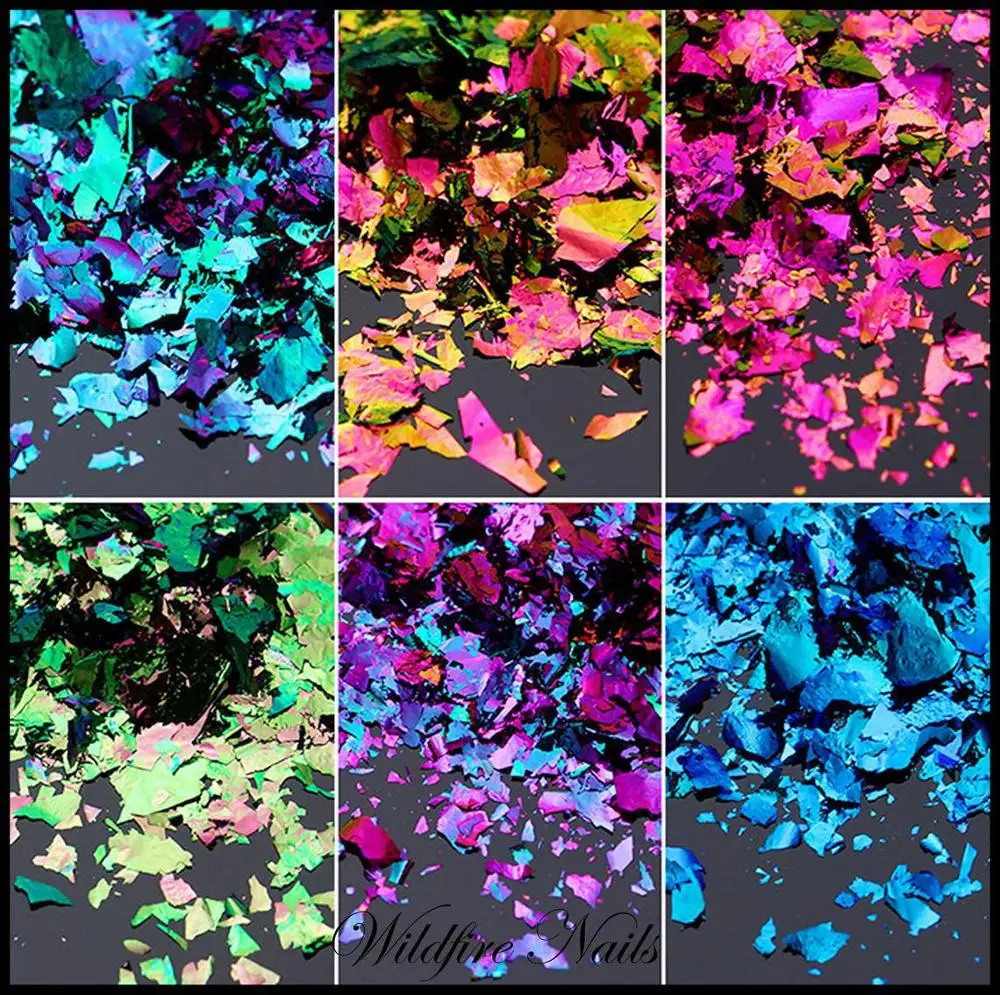 1 Jar AURORA Chrome Nail Art Flakes Multi Chrome Chameleon Peacock Galaxy Chrome