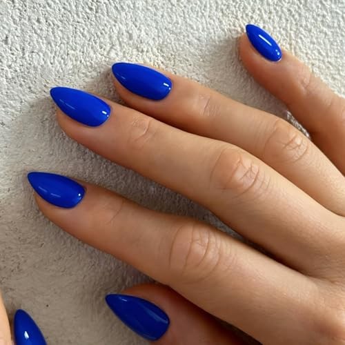 Royal Blue Nails – Winter Reusable – Short Almond Shaped – Short