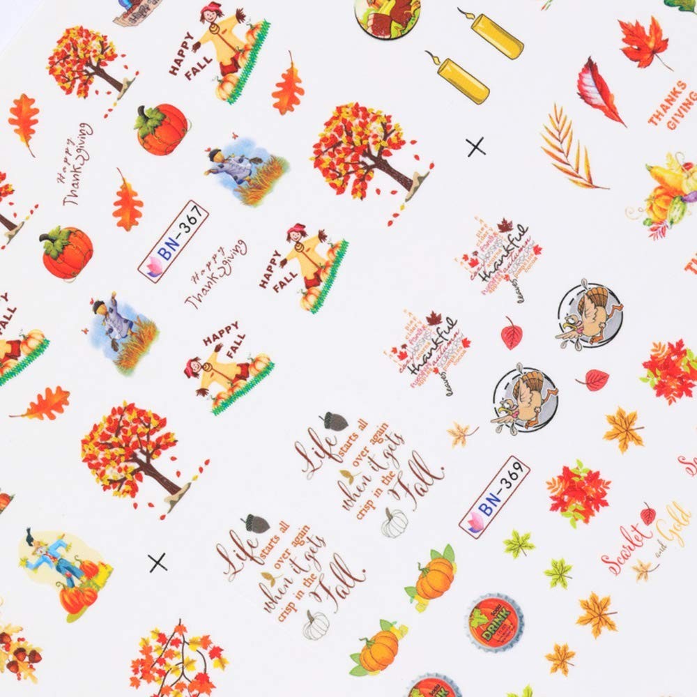 Fall Nail Stickers Autumn Maple Leaf Nail Art Decals Thanksgiving Day Water D…