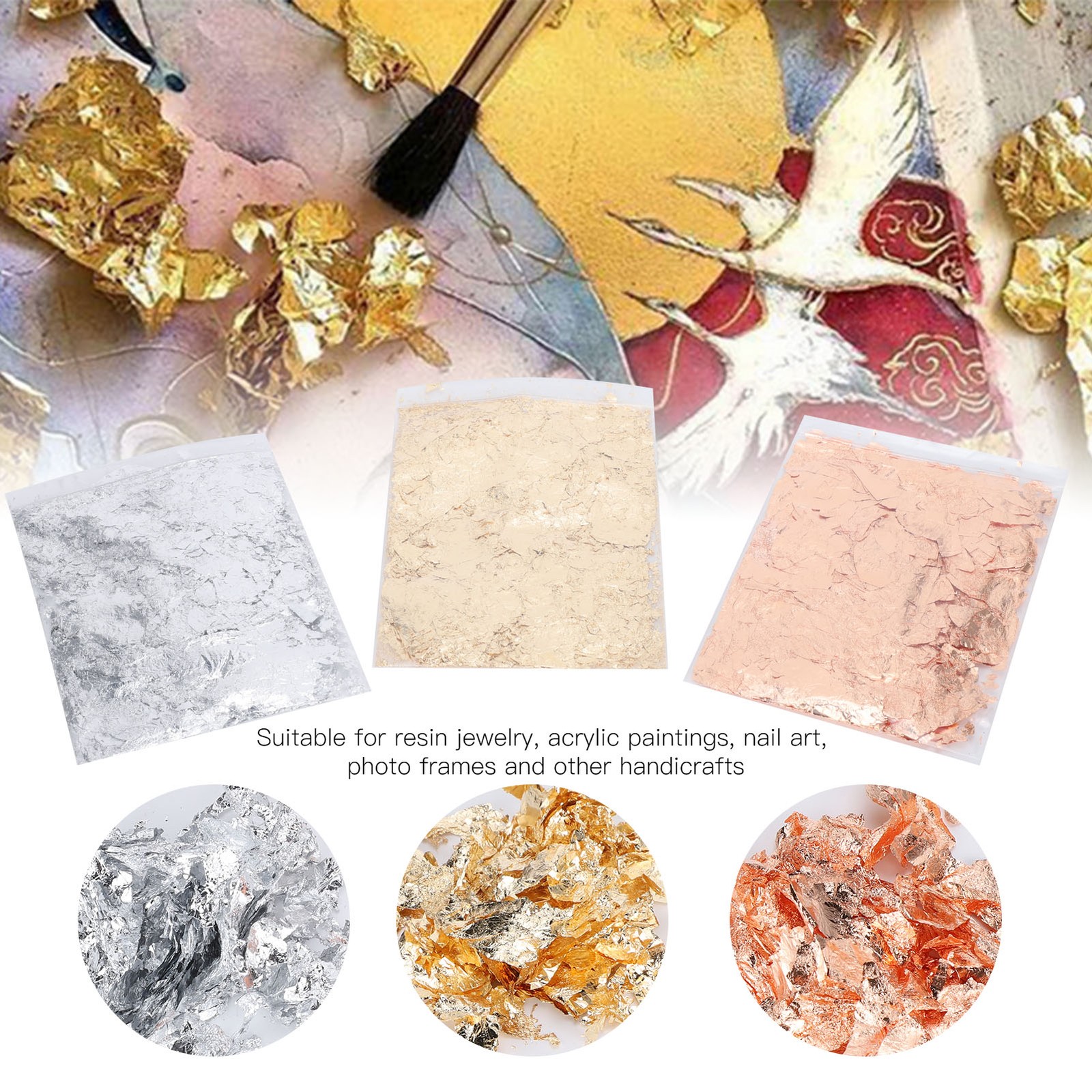 1 Set 3 Colors Foil Flakes Gilding Leaf HandMade Painting Resin Jewelry Craft