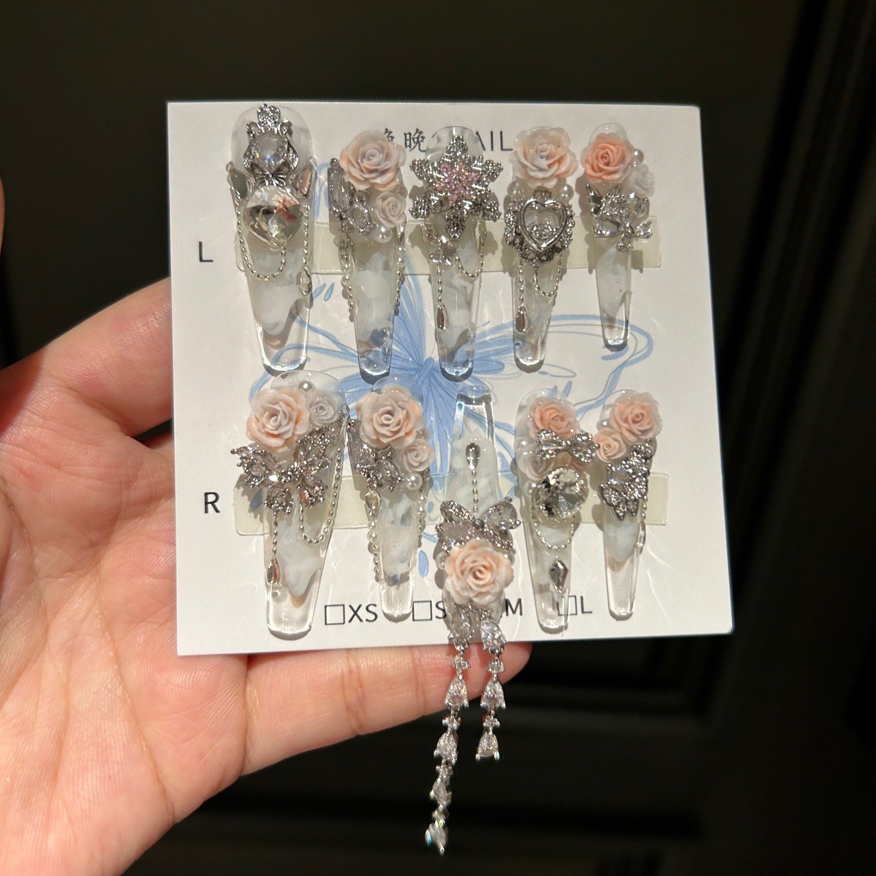 Exiled Fairy Full Zircon Snowflake Press On Nails Luxury Handmade