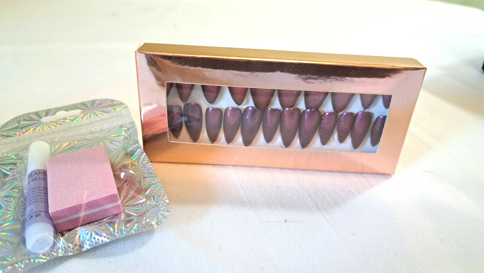 Dual Chrome Press On Nails- All Sizes 20pc Almond