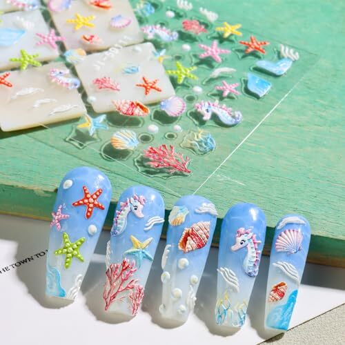 Summer Ocean Nail Stickers, Starfish Seashell Sea Horse Coral Nail Ocean Theme