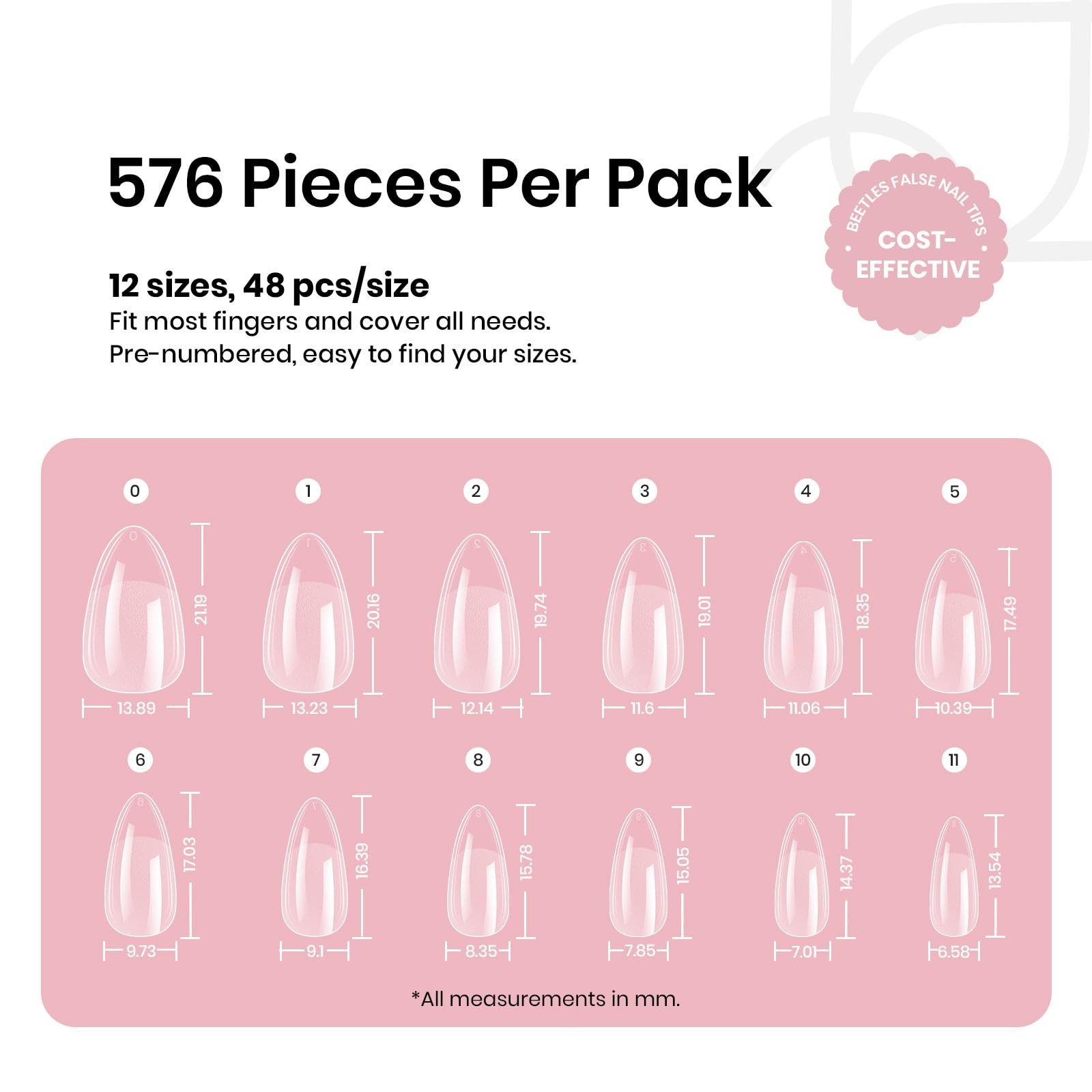 Beetles Gel Nail Tips 576Pcs 1 Count(Pack of 1), 0-Short Almond 576pcs