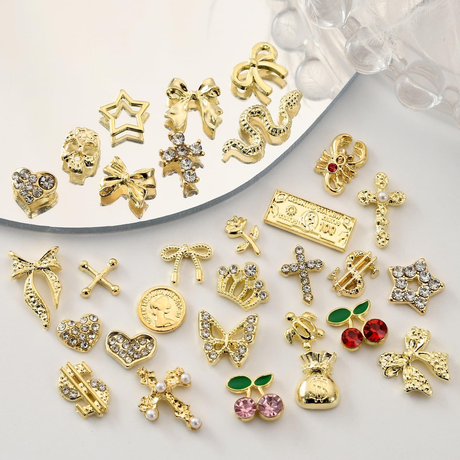 OPMADM 100Pcs Gold Nail Charms and Gems for Nails Design 100 Pcs,