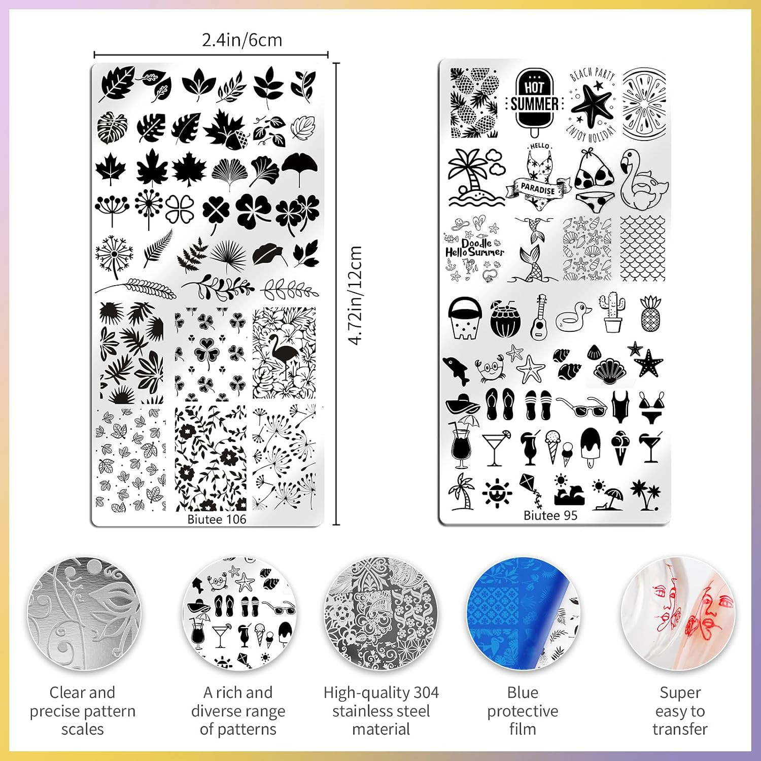 Biutee Nail Stamping Plate Set 12PCS Nail Art Stamp Plates 8PCS Stamping Nail Ge