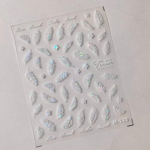Nail Art Stickers 5D Embossed Nail Decals White Green Blue Pink Leather Feather