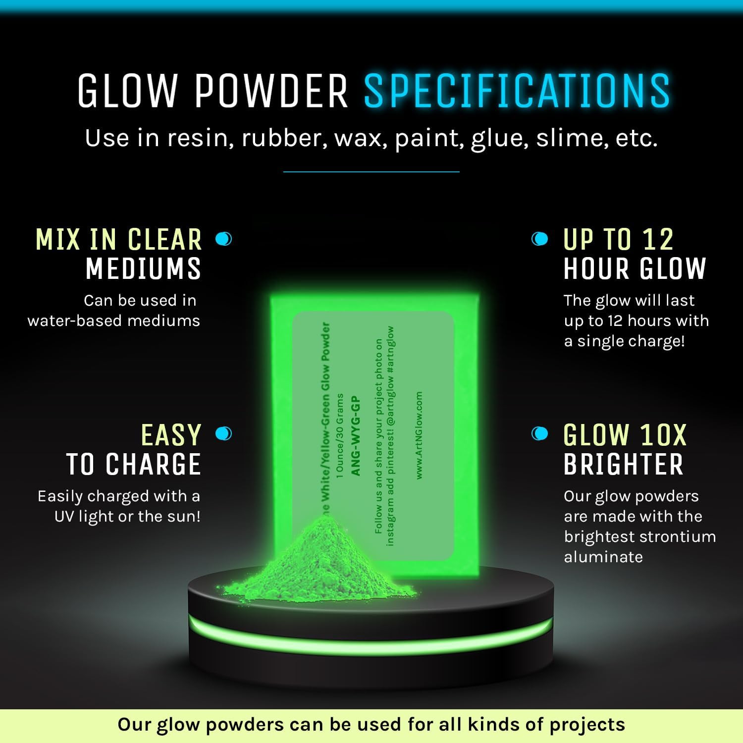 Glow in the Dark Pigment Powder – Neutral and Fluorescent Color for Art Painting