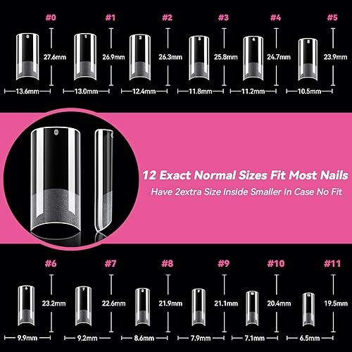 XL Long Square Nail Tips Pre-file 12 Sizes Half Matte Tapered F-XL Long Square