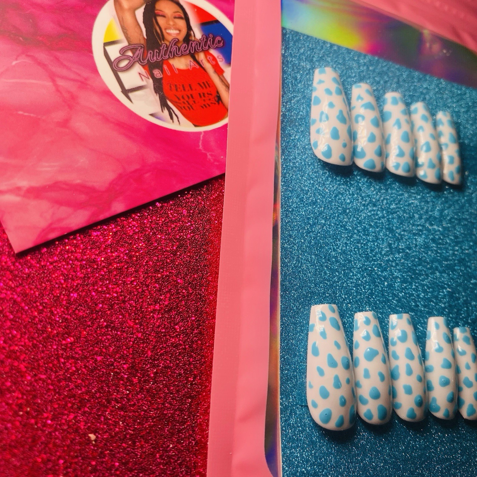 Coffin Press-On Nails Blue White by Authentic Nail Arts by Dia