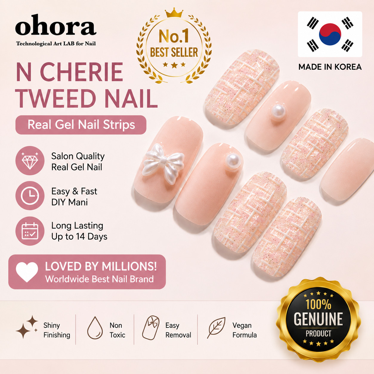 ohora N Cherie Tweed Nail Semi Cured Gel Nail Strips 30pcs K-Beauty Nail Art